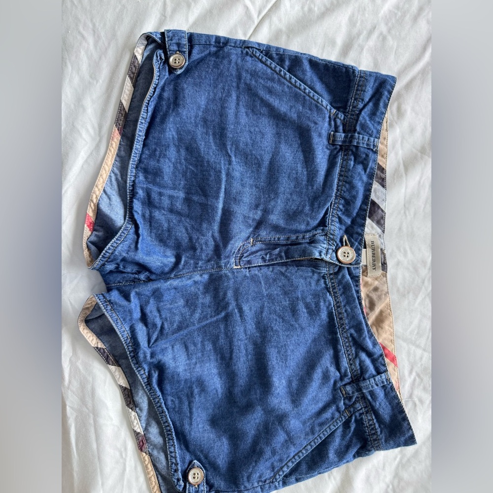 Burberry Blue Denim with Plaid Shorts. Fits like size 24 Women’s.